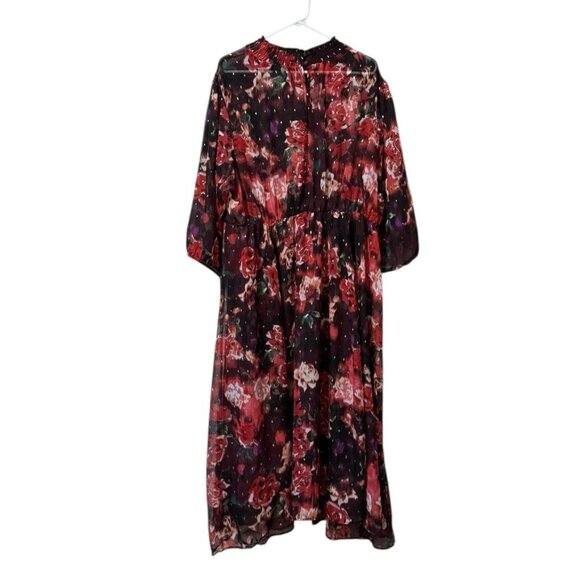 Torrid Midi/Maxi Long Sleeve Dress Mock Neck Size 3 Lightweight Floral - Picture 2 of 9